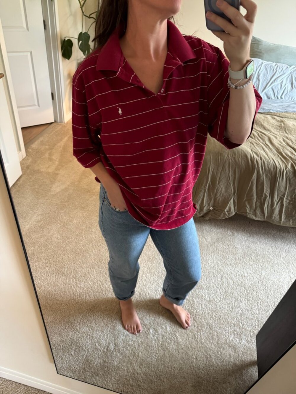 Vintage Polo Golf Ralph Lauren Red Striped Polo Shirt Size XL